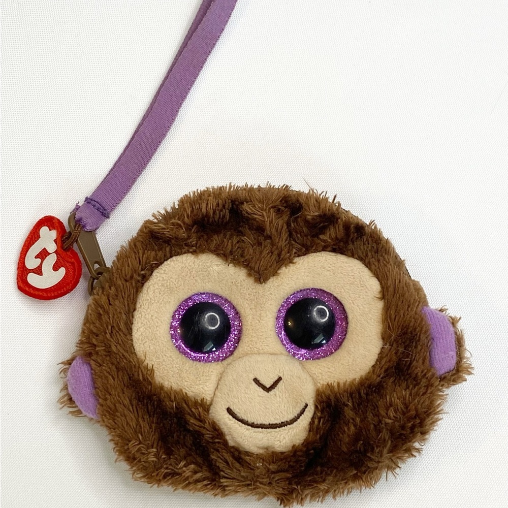 TY Plush Monkey Coin Purse Wristlet 5x4” Cute Collectible